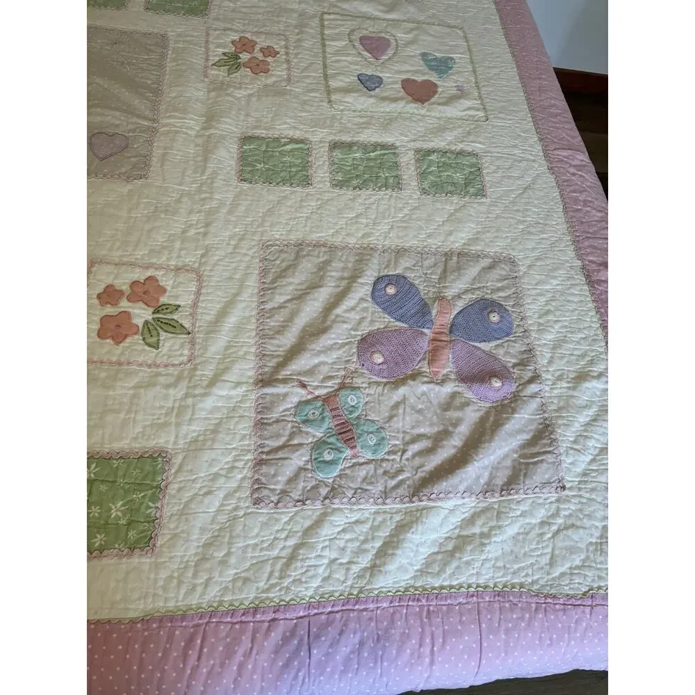 Pottery Barn Inspired Quilt Twin Butterflies embroidered Flowers 63 X 83